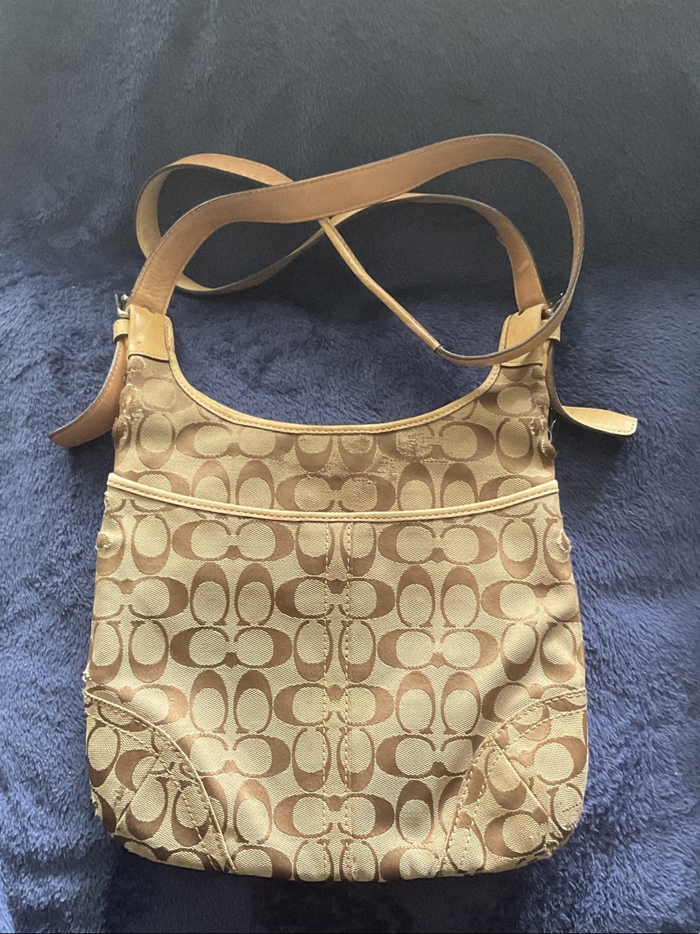 Coach Signature Canvas Shoulder Bag in Tan and Light Brown